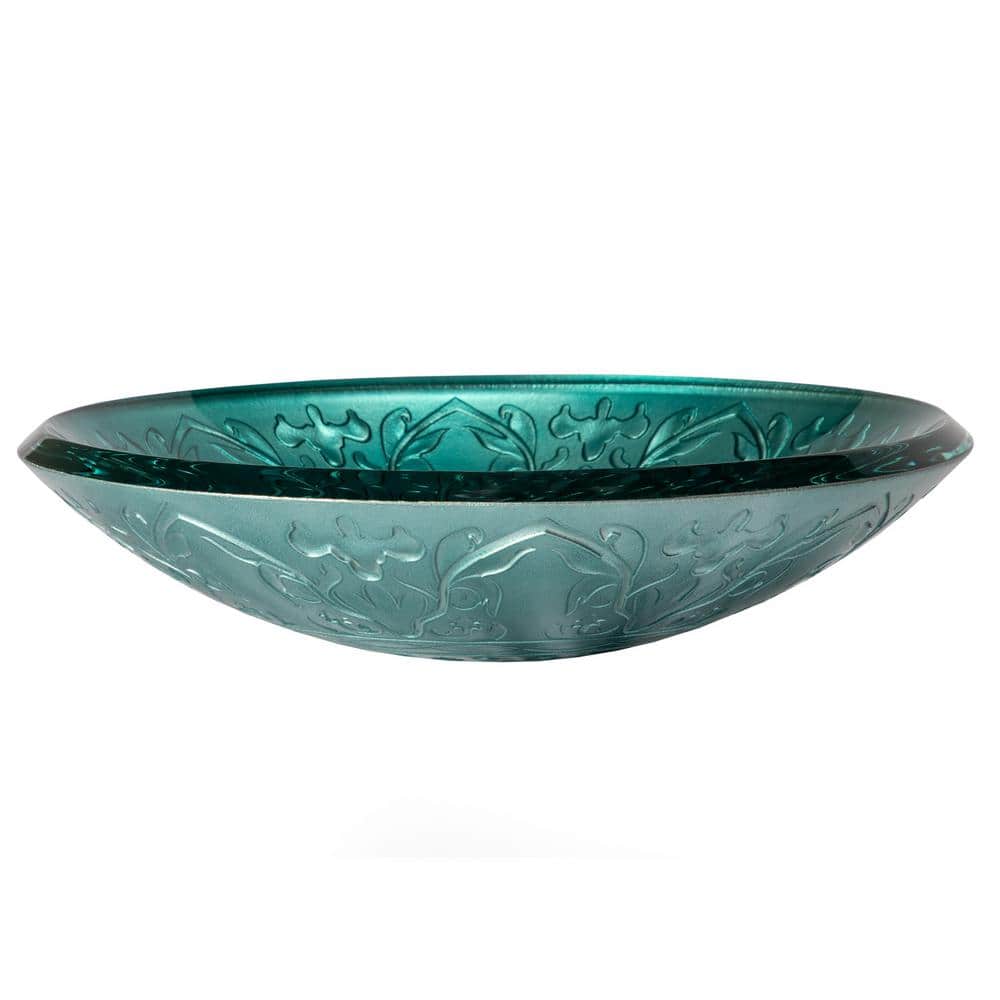 Teal Embossed Tempered Glass Circular Vessel Sink