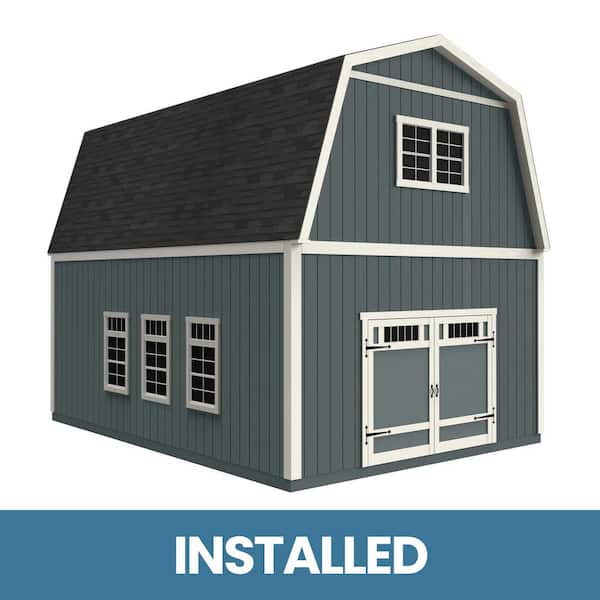 Handy Home Products Professionally Installed Ashland 16 ft. W x 20 ft. D 2-Story Wood Storage Shed with Black Shingles (320 Sq. Ft.)