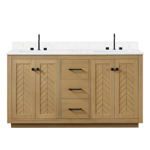 Charlotte 61 in. W x 22 in. D x 34.2 in. H Double Freestanding Bathroom Vanity in Nature Oak with Engineered Stone