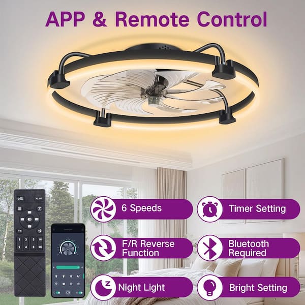 24 in. Modern Indoor Matte Quiet Black Profile Ceiling Fan Integrated LED with Color Temperature and Remote Included