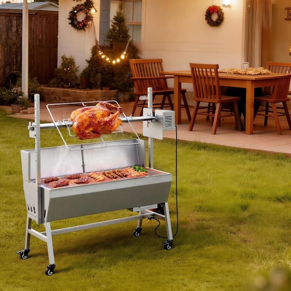 Rotisserie Grill, 38-Watt BBQ Outdoor Pig and Lamb Spit Roaster, Charcoal Spit Roaster with 132 lbs. Load Capacity