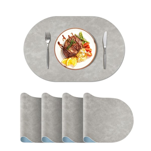 ilemong 11.8 in. W x 17.5 in. H Light Grey Oval Leather Heat Resistant Placemats Set of 4