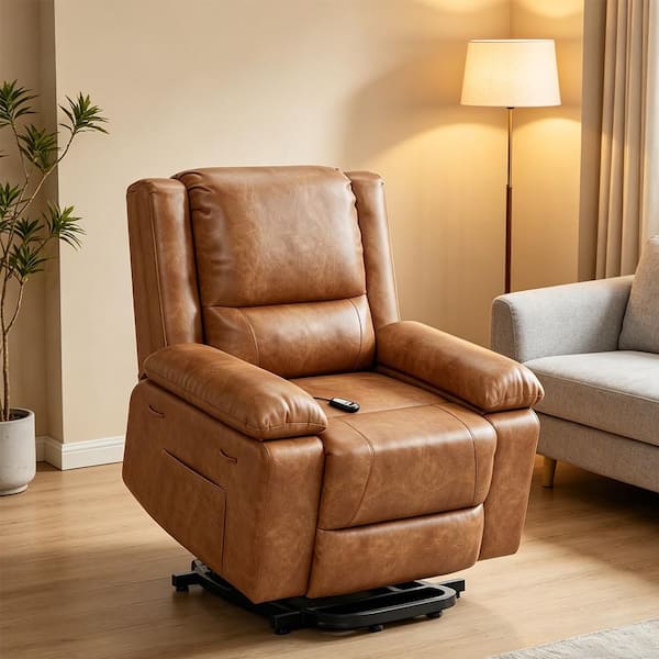 PU Leather Power Lift Recliner Chair with Massage and Heat, 8-Point Vibration, Adjustable Back and Leg Support, Brown