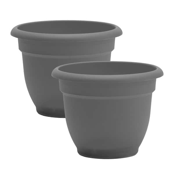 Bloem Ariana 7 in. H x 8.75 in. W Plastic Decorative Pot Planters, Charcoal (2-Pack)