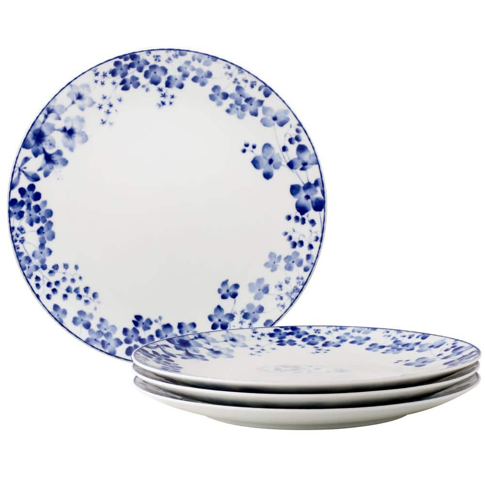 Noritake Bloomington Road 10.5 in. White/Blue Porcelain Dinner (Set of 4) 1733-406D -