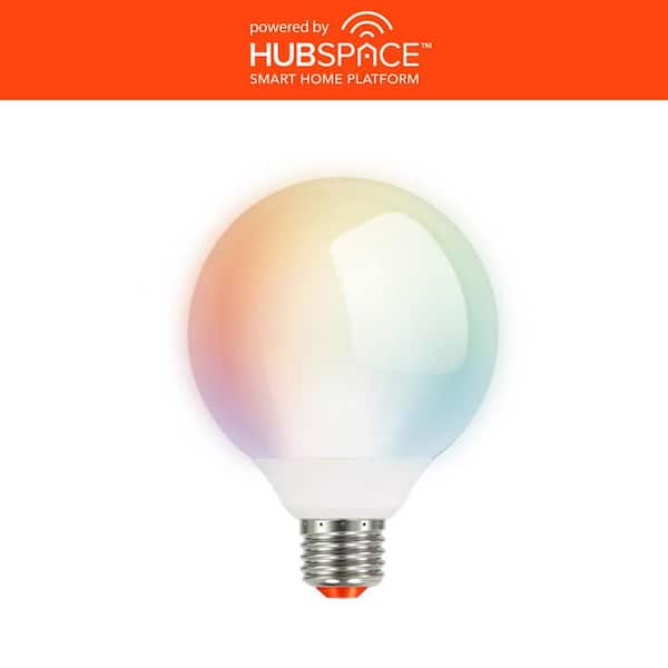 60-Watt Equivalent Smart G30 Clear Color Changing CEC LED Light Bulb with Voice Control (1-Bulb) Powered by Hubspace