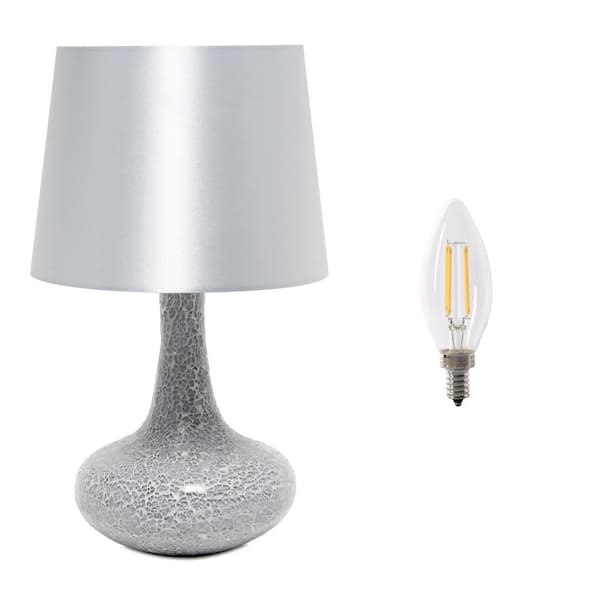 Simple Designs 14.17 in. Mosaic Tiled Glass Genie Table Lamp with LED Bulb Gray