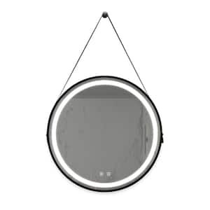 24 in. W x 24 in. H Round Black Frame Wall Mounted Led Classy Bathroom Vanity Mirror in Silver with Dimmable Touch