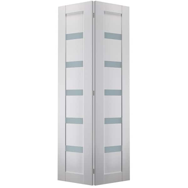Belldinni Leora 36 in. x 80 in. 5-Lite Frosted Glass Bianco Noble Wood Composite Bi-fold Door