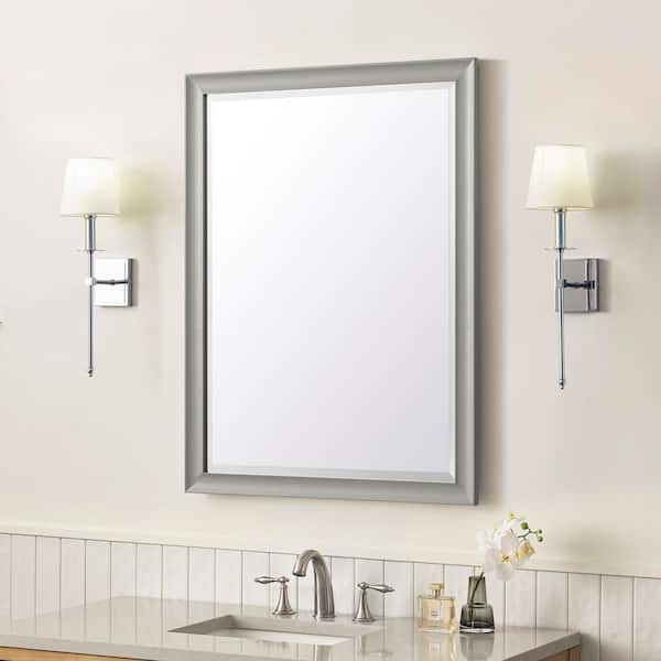 Glenbrooke 30 in. W x 40 in. H Rectangular Framed Wall Mount Bathroom Vanity Mirror in Urban Gray