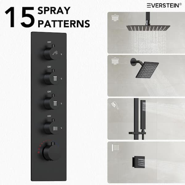 EVERSTEIN 13-Spray Patterns 16 and 6 in. Ceiling Mount Dual Shower
