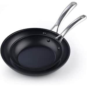 8 and 10.5 in. Fry Saute Omelet 2-Piece Nonstick Hard Anodized Pan Set Black