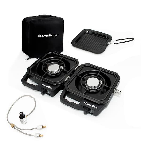 CampactCooker, Foldable Dual Burner Propane Camping Stove w/ Detachable Grill, Portable for Camping, Hiking, Emergency