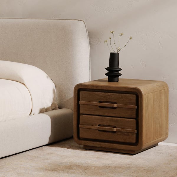 Unbranded Lilith, Vintage Brown, 2-Drawers, 22 in. W Nightstand, Rounded Mango Wood, Vintage Finish
