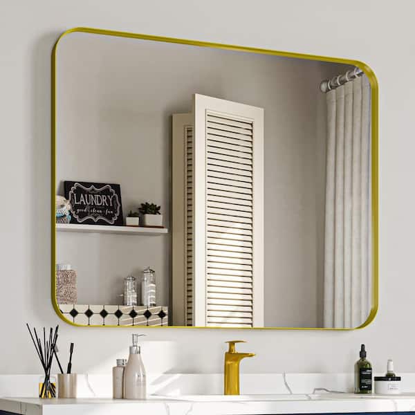 waterpar 40 in. W x 36 in. H Rectangular Aluminum Framed Wall Bathroom Vanity Mirror in Golden