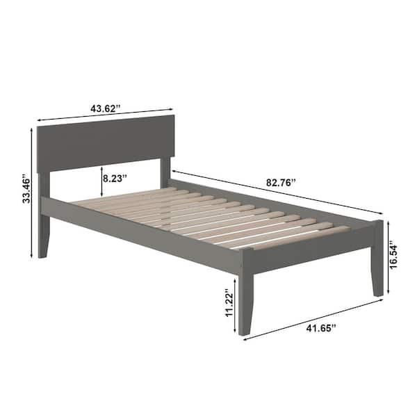 Orlando Twin XL Platform Bed with Open Foot Board in Grey