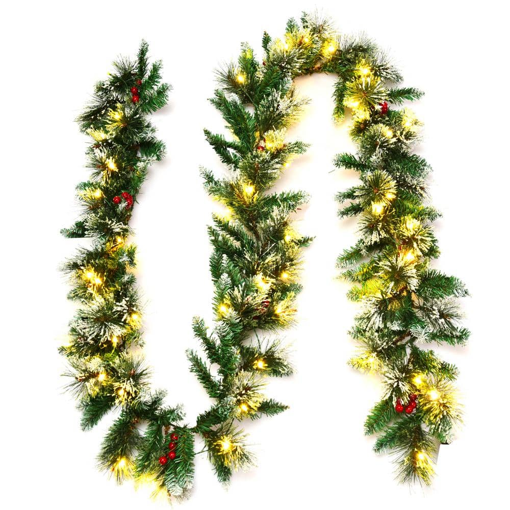 Costway 9 ft. Battery Operated Pre-Lit LED Artificial Fall Garland with 50 LED Lights