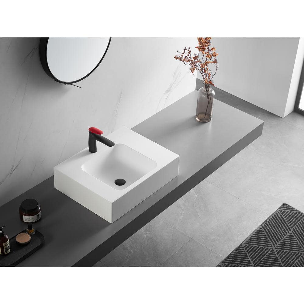 Matte White Solid Surface Square Wall-Mount Bathroom Sink