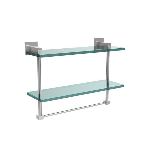 Allied Brass Montero 16 in. L x 11-3/4 in. H x 5-3/4 in. W 2-Tier Clear Glass Bathroom Shelf with Towel Bar in Polished Chrome