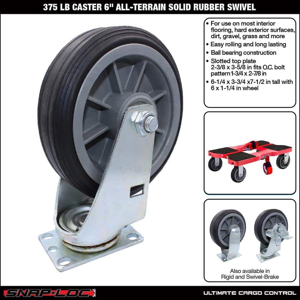 Black Rubber 6" All-Terrain Swivel Caster for Dolly System