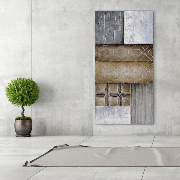 Empire Art Direct 30 in. x 60 in. "Stacked 1" Textured Metallic Hand Painted by Martin Edwards Wall Art