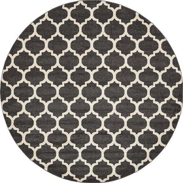 Unique Loom Trellis Philadelphia Black/Beige 10' 0 x 10' 0 Round Rug