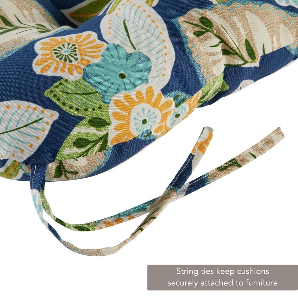 Marlow Blue Floral Tufted Outdoor Chair Cushion 42x21