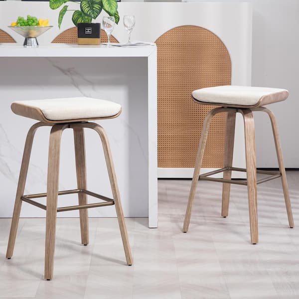 Glamour Home Beatrix 30in. Beige Wood Bar Stool with Woven Fabric Seat 2 (Set of Included)