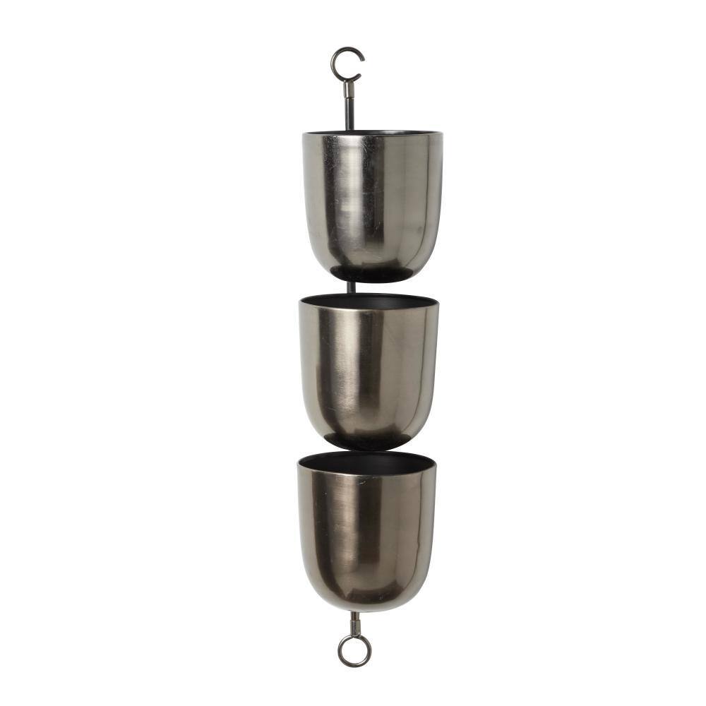 Set of 3 Metallic Silver Iron Hanging Wall Planters