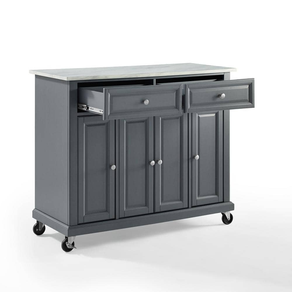 Traditional Gray Granite-Top Birch Kitchen Cart with Nickel Accents
