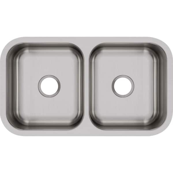 Elkay Dayton 32 in. Undermount 2-Bowl 18-Gauge Radiant Satin Stainless Steel Sink Only and No Accessories
