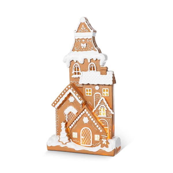 17.75 in. H Christmas Lighted Resin Gingerbread House Table Decor