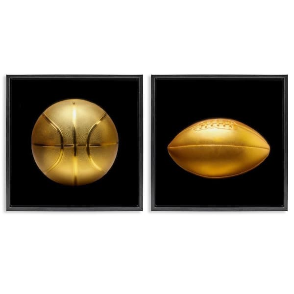 Golden Designer Sports Balls by Graffi*tee Studios 2-Pieces Black Floater Frame Sports Graphic Art Print 25 in. x 25 in.