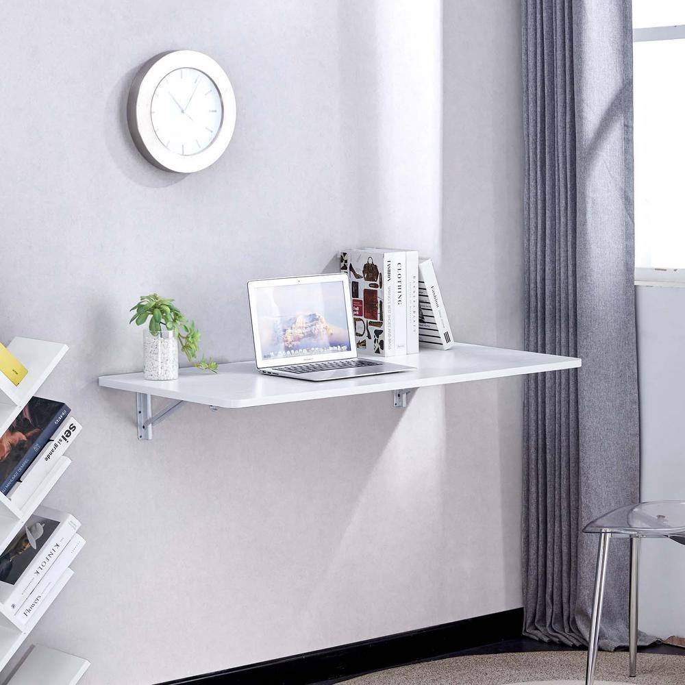 45 in. W x 22 in. White Wall Mounted Drop Leaf Desk Floating Desk Decorativ