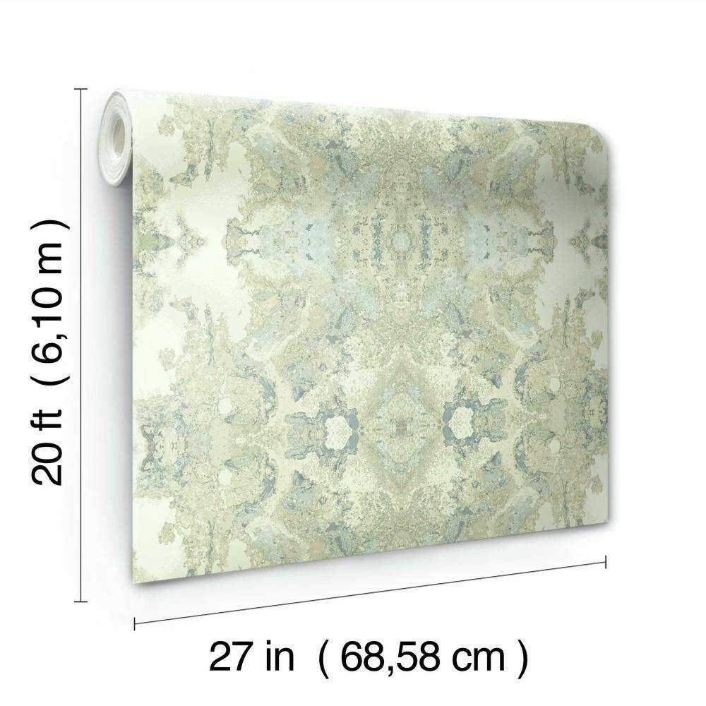 Spa Blue and Green Grasscloth Peel and Stick Wallpaper