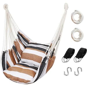 Hammock Chair Hanging Rope Swing, Max 300 lbs. Hanging Chair with Pocket- Quality Cotton Weave (Khaki)