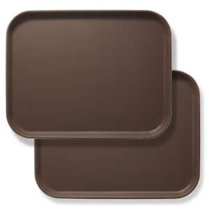 14 in. x 18 in. x .75 in. Rectangular Plastic Non-Slip Serving Trays, Brown - NSF Food Service (Set of 2)