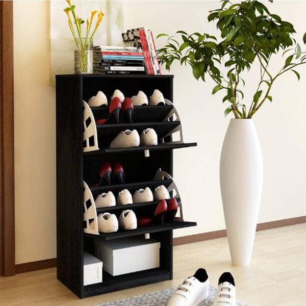 Furinno BandW Black Shoe Storage Cabinet