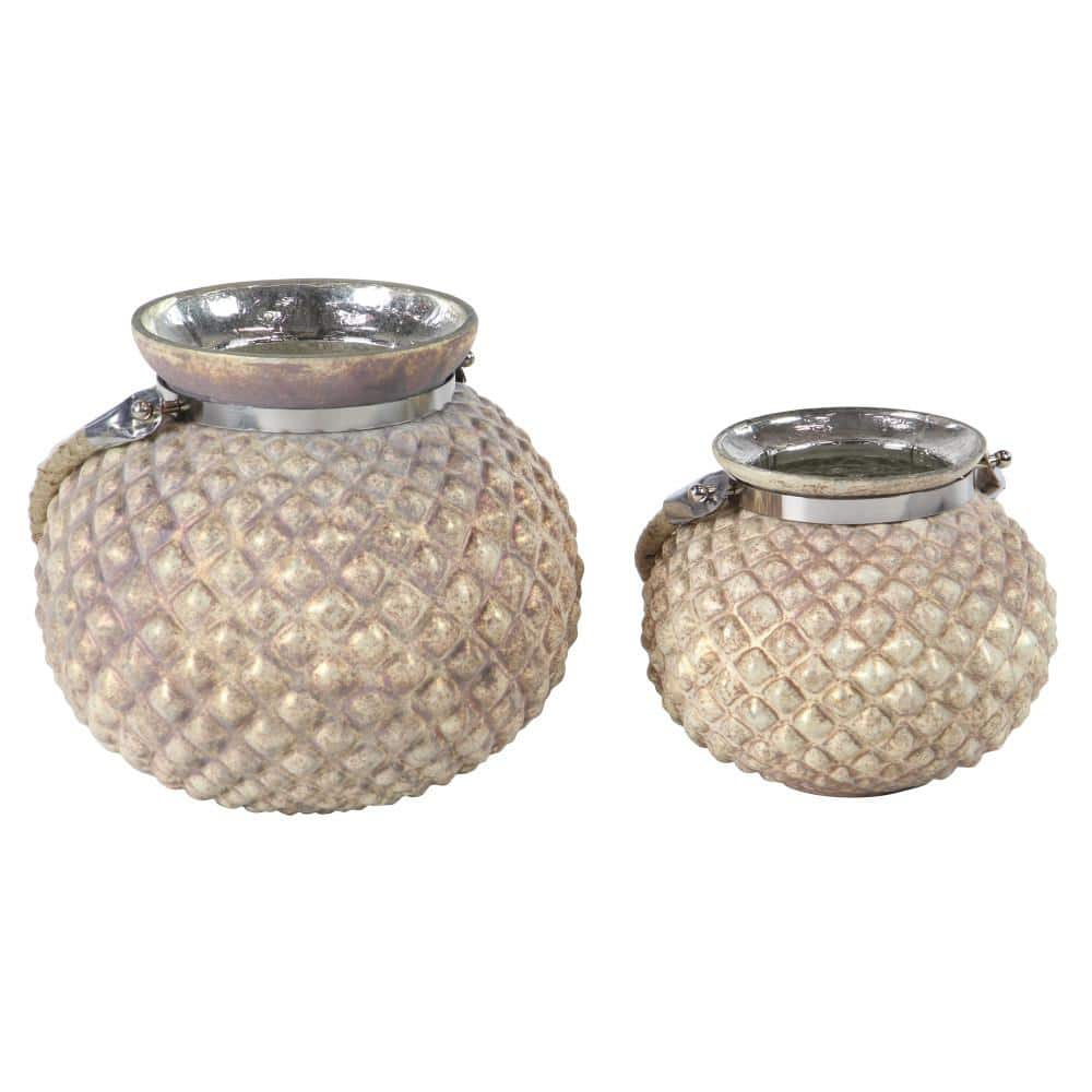 Litton Lane Distressed Gold Hobnail Design Candle Lanterns (Set of 2 ...