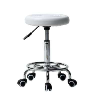 White PU Leather Seat Adjustable Hydraulic Rolling Swivel Salon Stool Chair