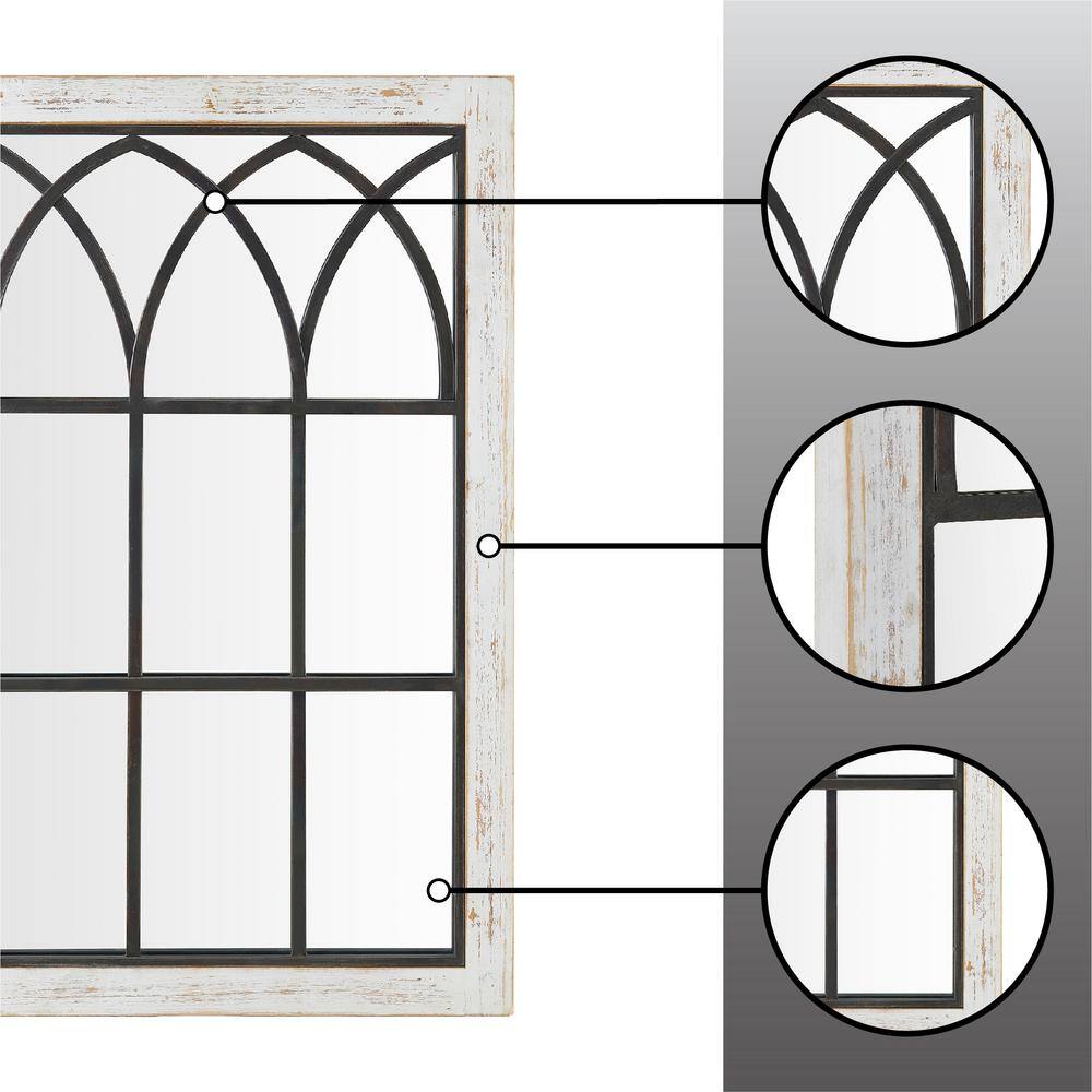 Distressed White Wood Rectangular Arch Wall Mirror
