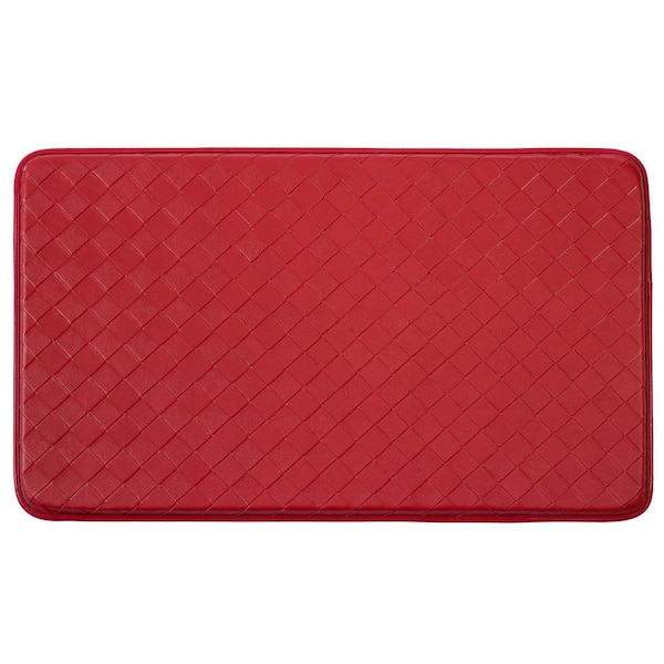 Laura Ashley Chef Gear Diamond Weave Faux-Leather Red 24 in. x 36 in. PVC Anti-Fatigue Kitchen Mat