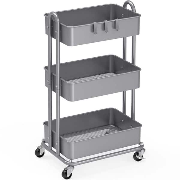 3-Tier Metal -Wheeled Utility Cart in Silver