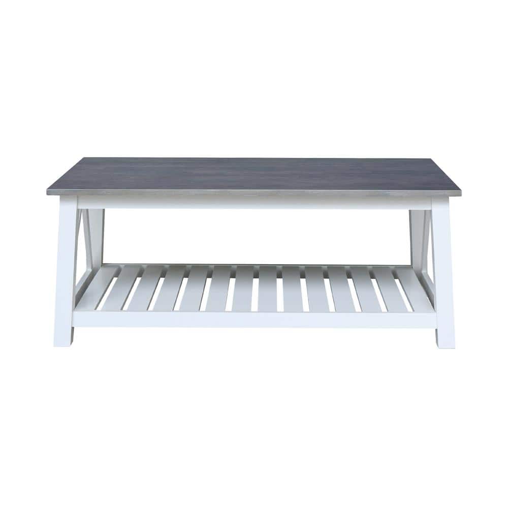 Surrey White and Heather Gray Solid Wood Rectangular Coffee Table