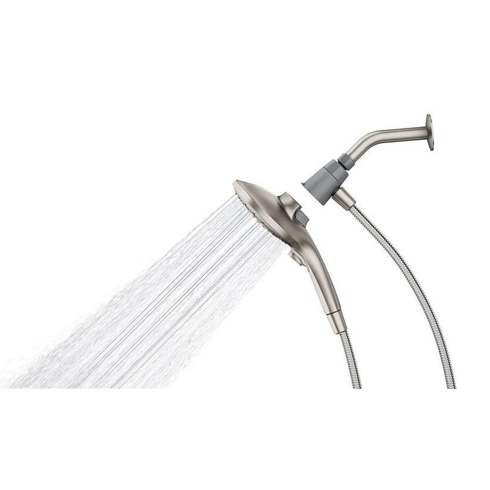 Brushed Nickel 6-Setting Handheld Rain Showerhead with Magnetic Dock