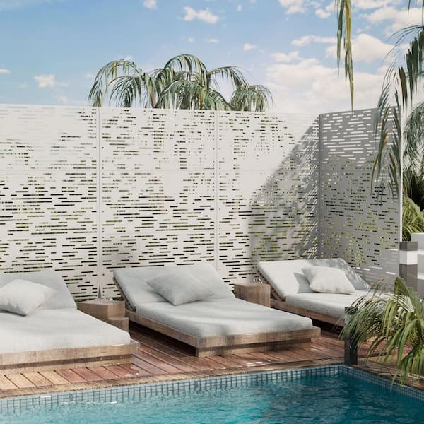 PexFix 6 ft. x 4 ft. Privacy Fence Screen White Galvanized Metal for Garden Fence in Shade Pattern
