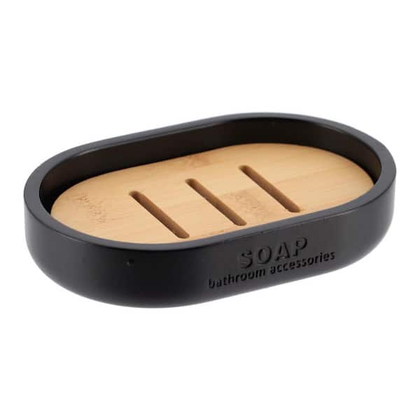 EVIDECO French home goods WILLIS Freestanding Soap Dish with Draining Bamboo Insert Black