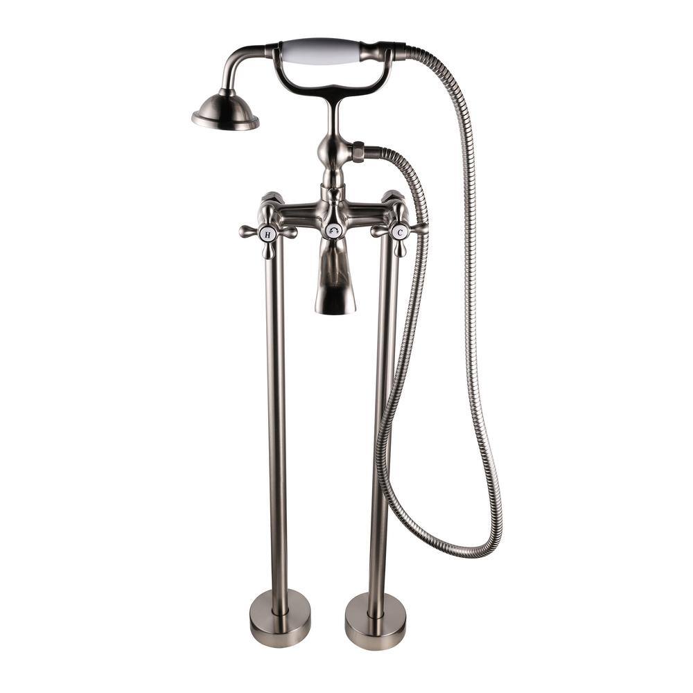 Nickel Freestanding Tub Filler Faucet with Hand Shower