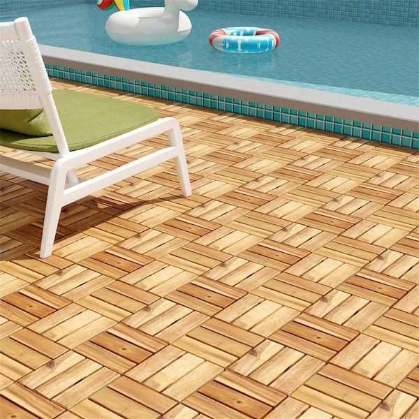30 Pcs 1 ft. x 1 ft. Interlocking Flooring Tiles Acacia Wood Deck Tiles in Natural for Patio Outdoor