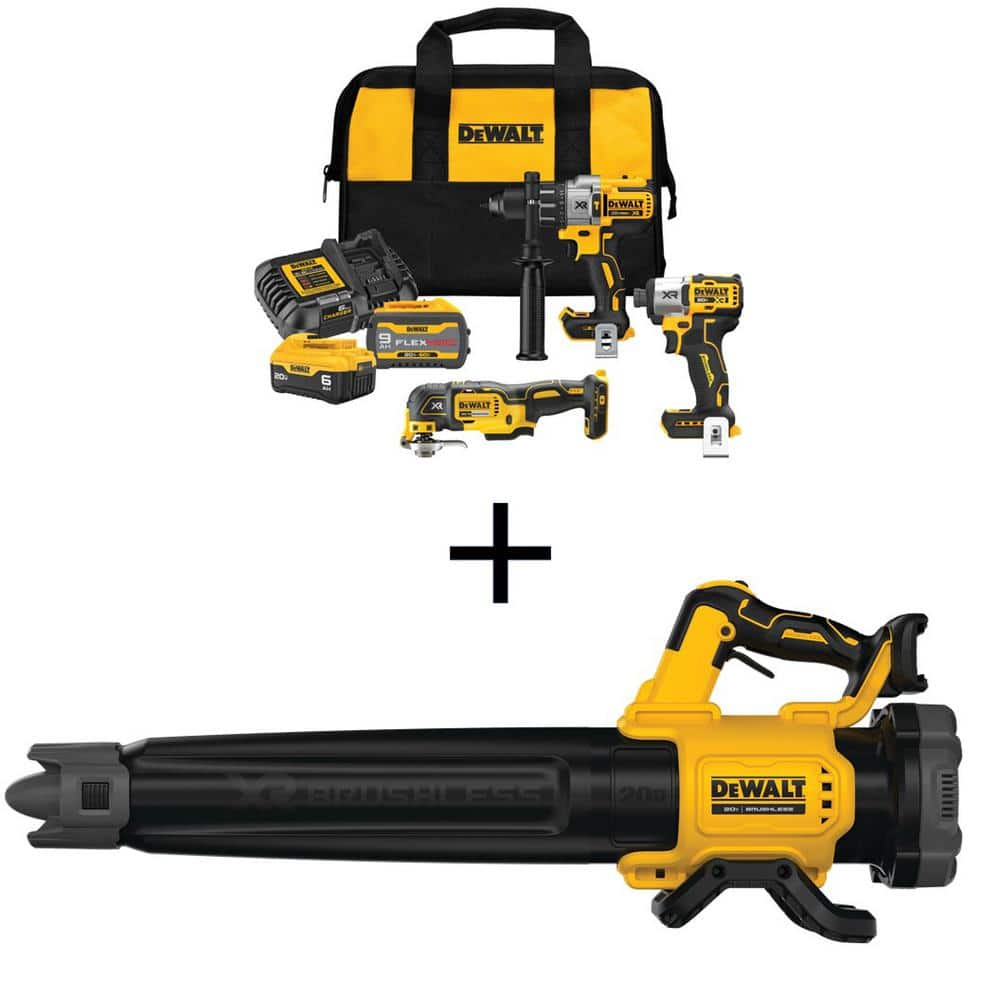 DEWALT 20V Lithium-Ion Cordless 3-Tool Combo Kit and Brushless Blower with Flexvolt 9 Ah and 20-Volt 6 Ah Batteries and Charger